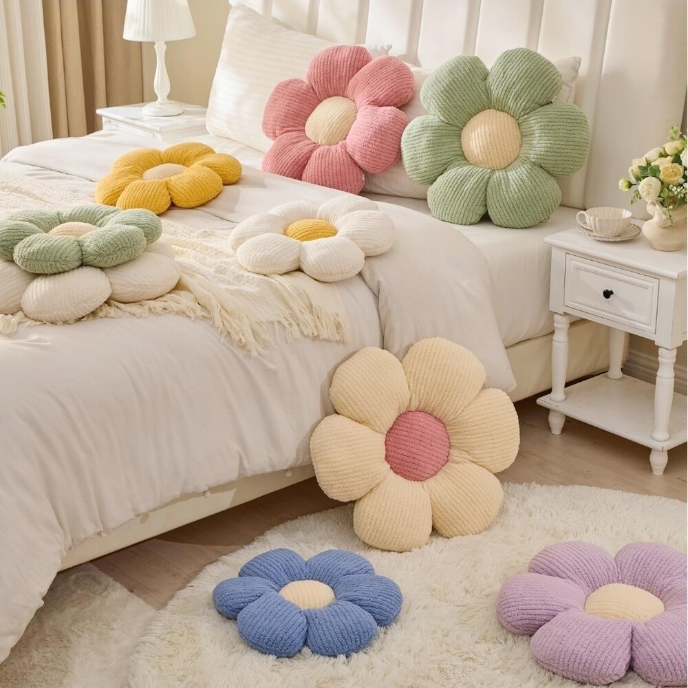 10 Pcs Flower Pillow, Cute Daisy Decorative Throw Pillow Cushion 15.75" White - Picture 5 of 6